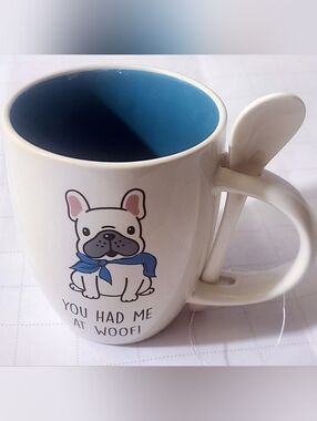 BRAND NEW - "You Had Me At Woof" Coffee Mug with Built-in Spoon
